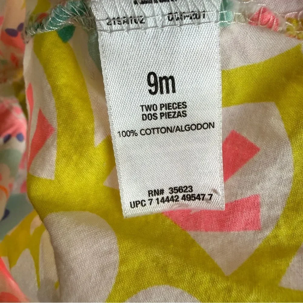 Carter’s 3 Piece Set Colorful Floral Tops and Neon Green / Yellow Pants Sz 9 mos
